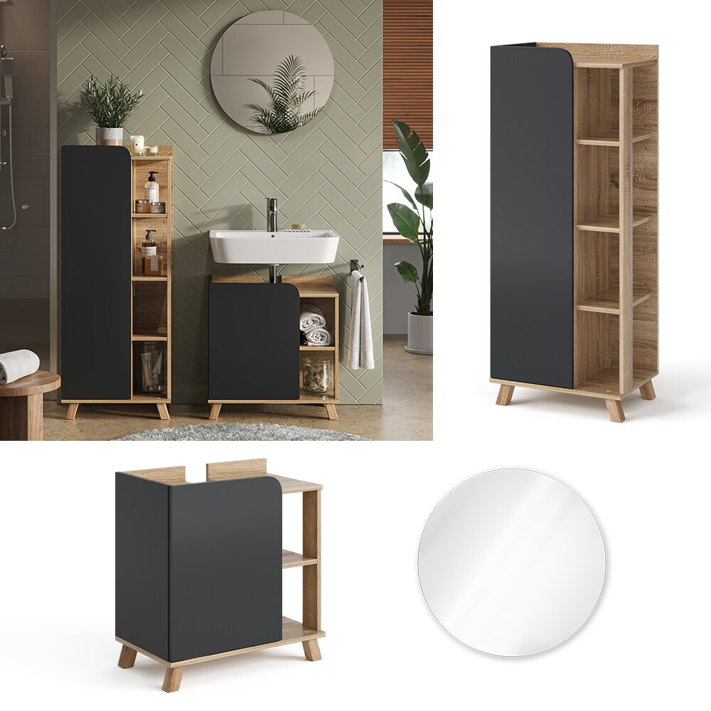 Vicco Badm&ouml;bel-Set Karen Sonoma Anthrazit 3 Teile - Bild 1