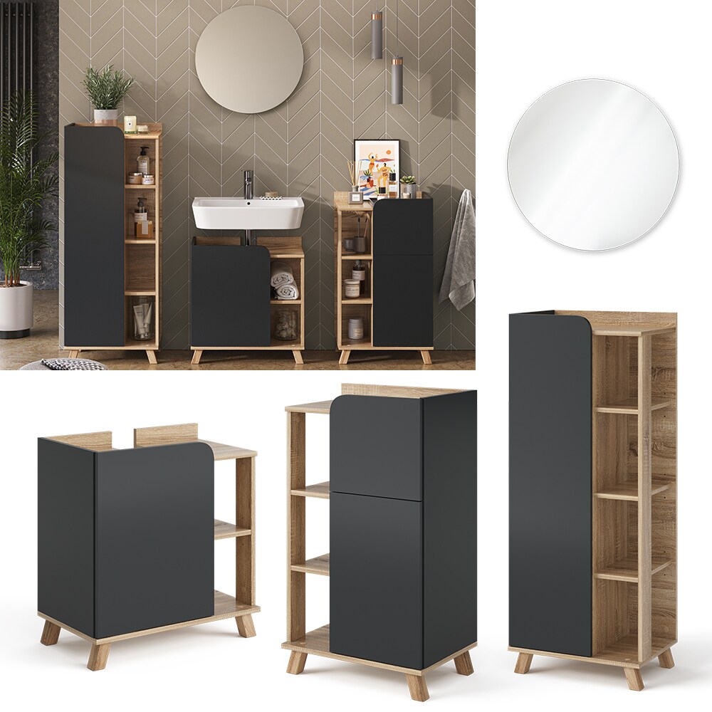 Vicco Badmöbel-Set Karen Sonoma Anthrazit 4 Teile