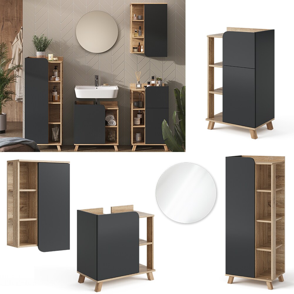 Vicco Badm&ouml;bel-Set Karen Sonoma Anthrazit 5 Teile - Bild 1