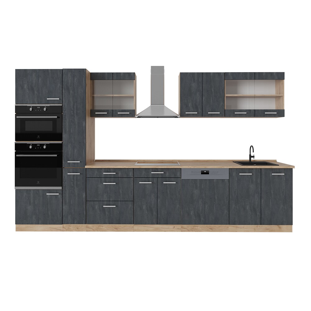 Vicco Küchenzeile R-Line 350 cm Schwarz Beton Eiche ohne Arbeitsplatte