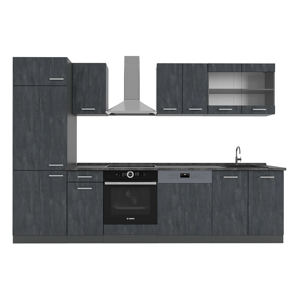 Vicco Küchenzeile R-Line 300 cm Schwarz Beton Anthrazit mit Arbeitsplatte Anthrazit