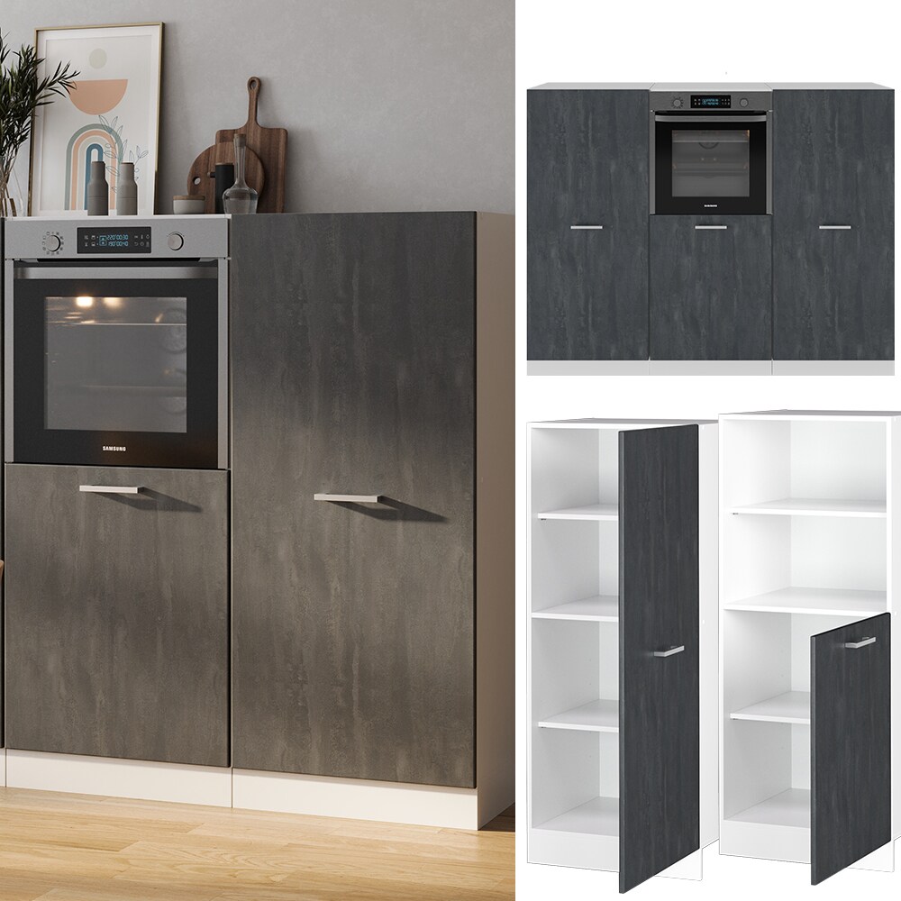 Vicco Küchenblock R-Line 180 cm Schwarz Beton Weiß ohne Arbeitsplatte