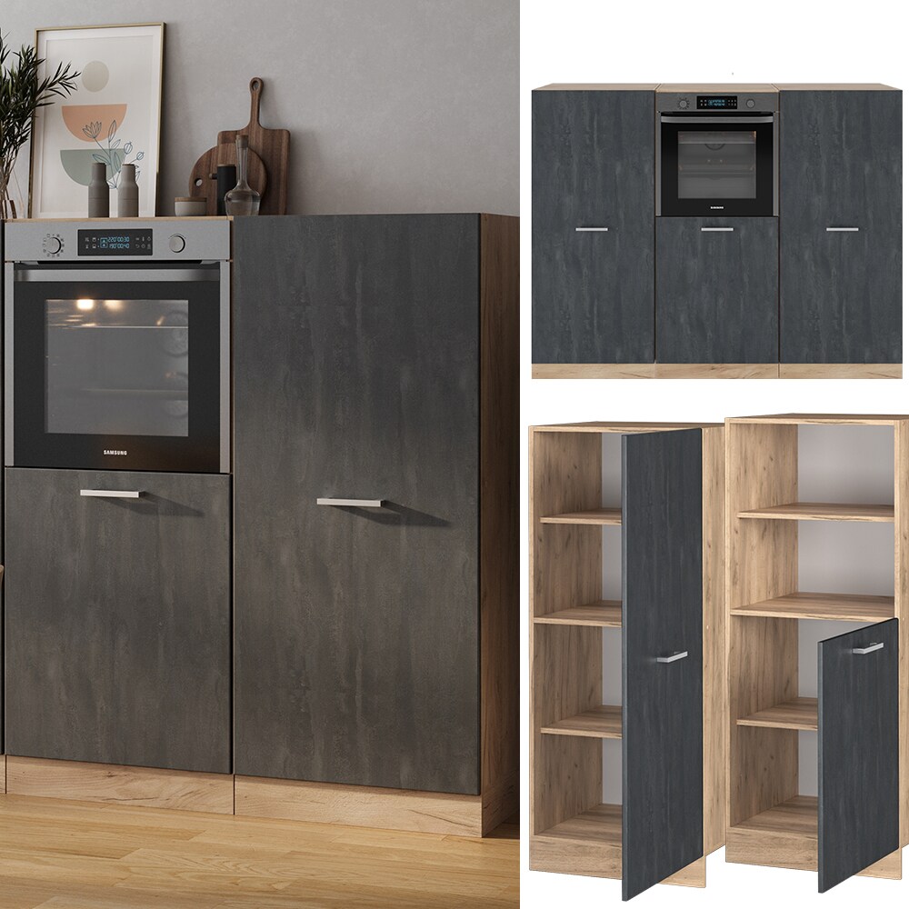 Vicco Küchenblock R-Line 180 cm Schwarz Beton Eiche ohne Arbeitsplatte