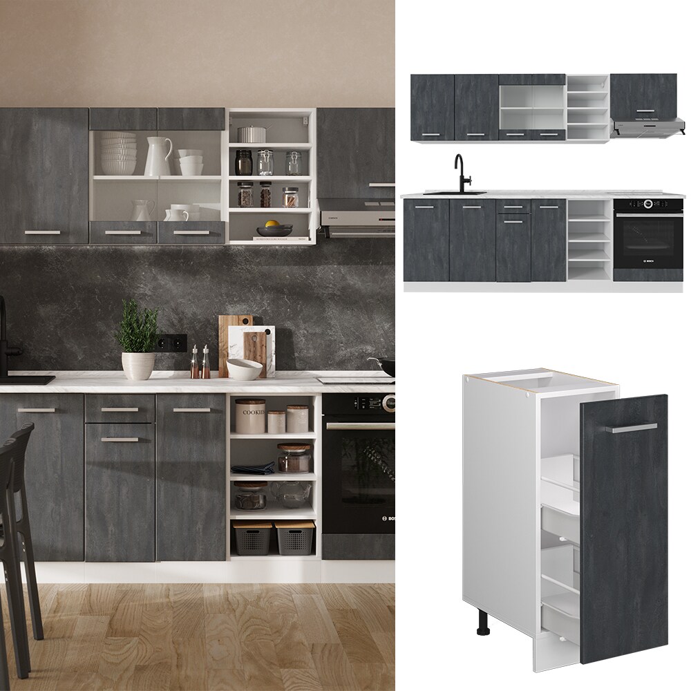 Vicco Küchenzeile R-Line 240 cm Schwarz Beton Weiß ohne Arbeitsplatte | 04066731403431