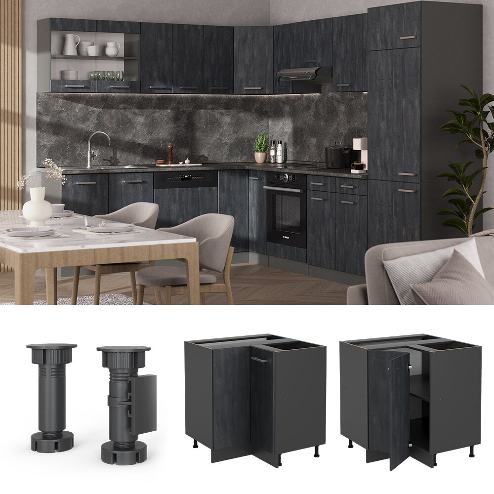Vicco Eckunterschrank R-Line Schwarz Beton Anthrazit 87 cm mit Arbeitsplatte Anthrazit - Bild 1