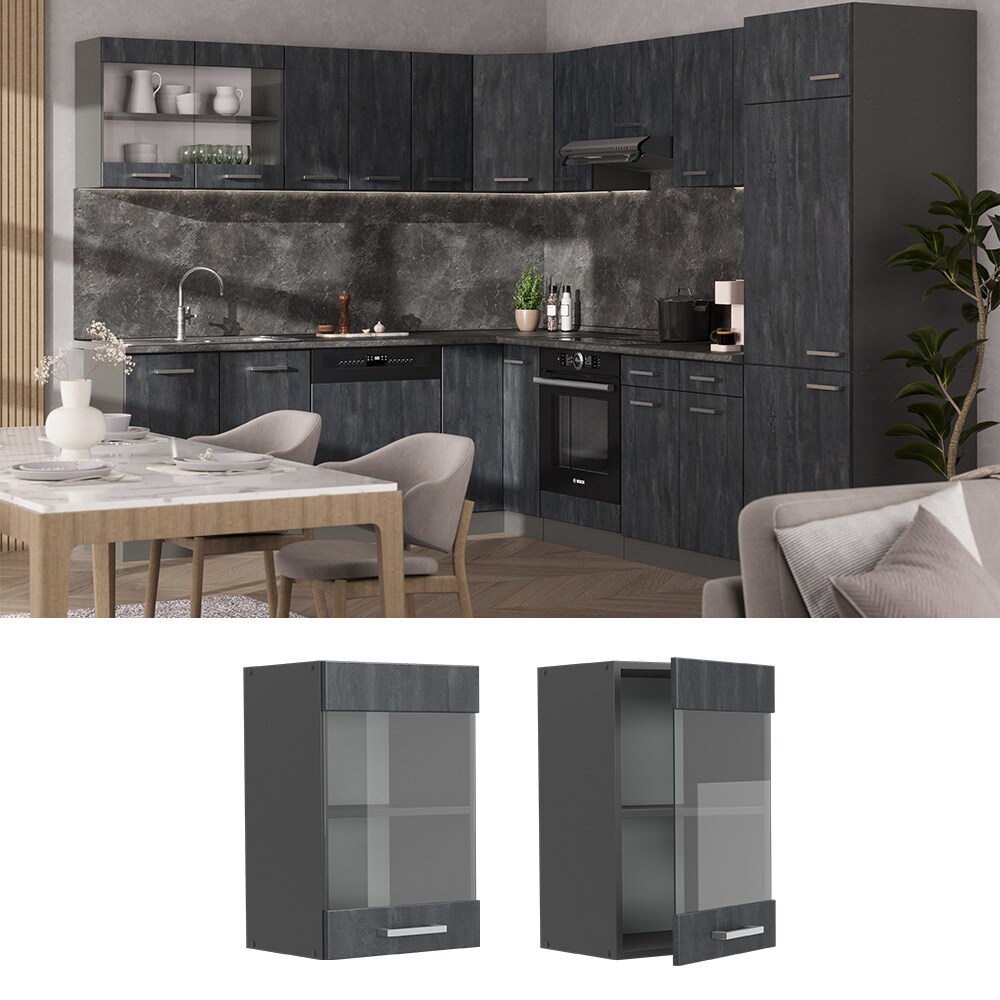 Vicco Hängeglasschrank R-Line Schwarz Beton Anthrazit 40 cm