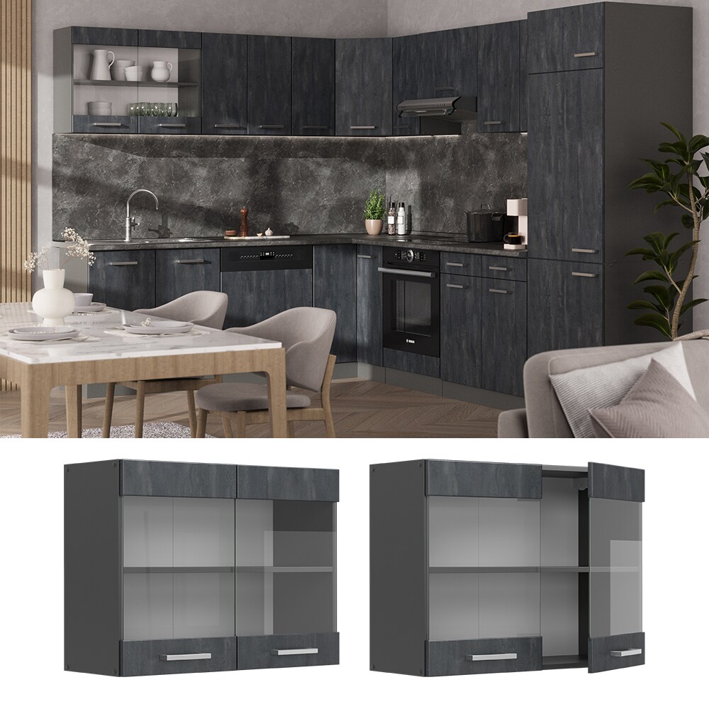 Vicco Hängeglasschrank R-Line Schwarz Beton Anthrazit 80 cm