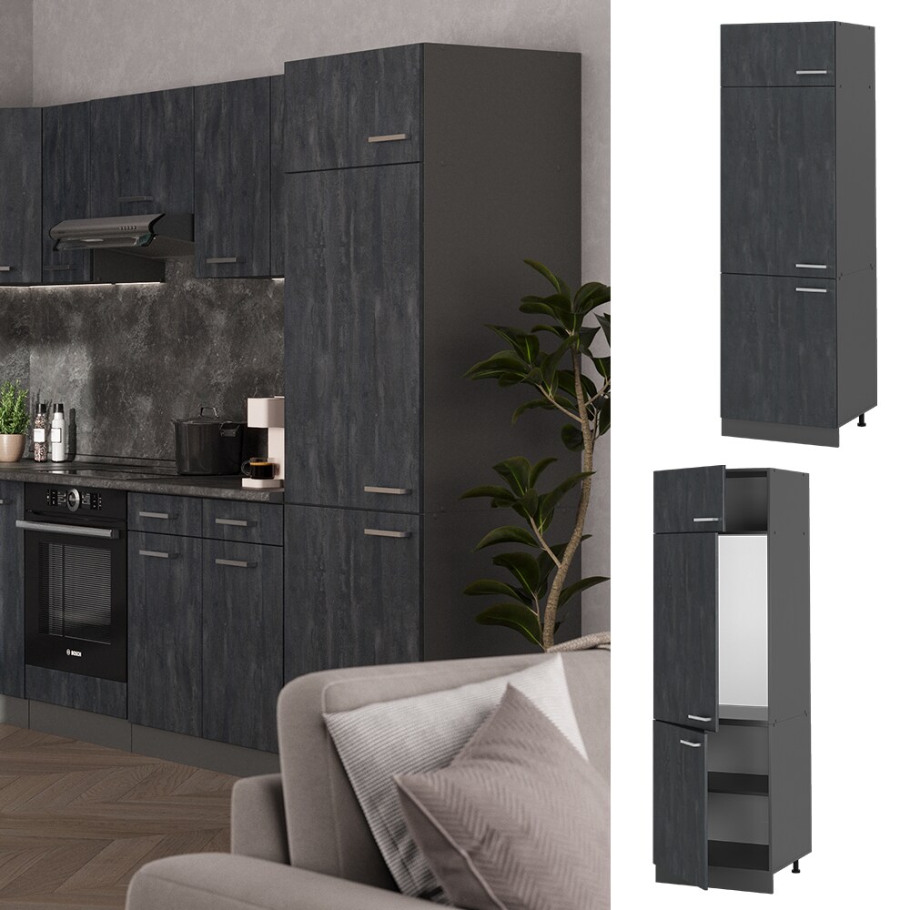 Vicco Kühlumbauschrank R-Line Schwarz Beton Anthrazit 60 cm