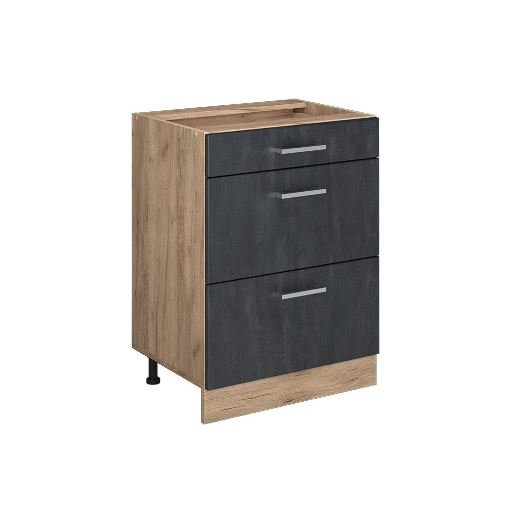 Vicco Schubladenunterschrank R-Line Schwarz Beton Eiche 60 cm ohne Arbeitsplatte