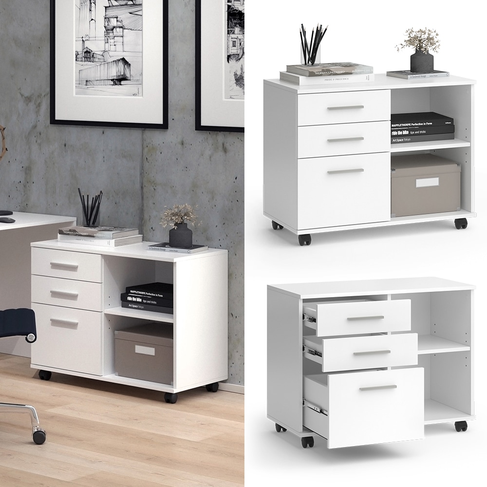 Vicco Rollcontainer Delf Wei&szlig; 80 x 40 cm mit 3 Schubladen - Bild 1