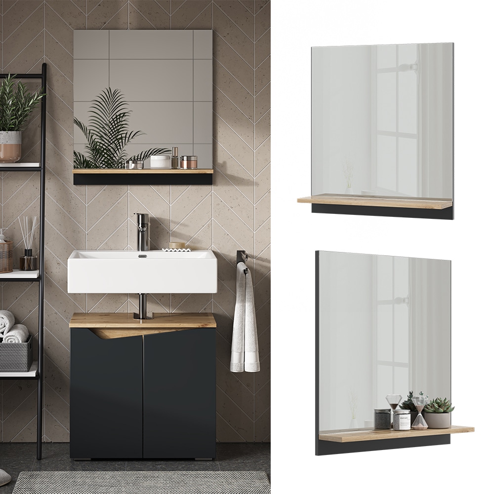 Vicco Badspiegel Marelle Anthrazit Eiche 60 x 67 cm mit Regal - Bild 1