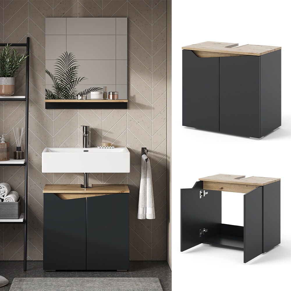 Vicco Waschbeckenunterschrank Marelle Anthrazit Eiche 60 x 57,5 cm mit 2 T&uuml;ren - Bild 1