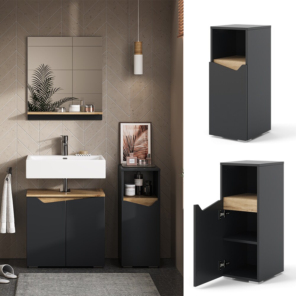 Vicco Midischrank Marelle Anthrazit Eiche 30 x 74,5 cm mit Tür und offenem Fach | 04066731405763