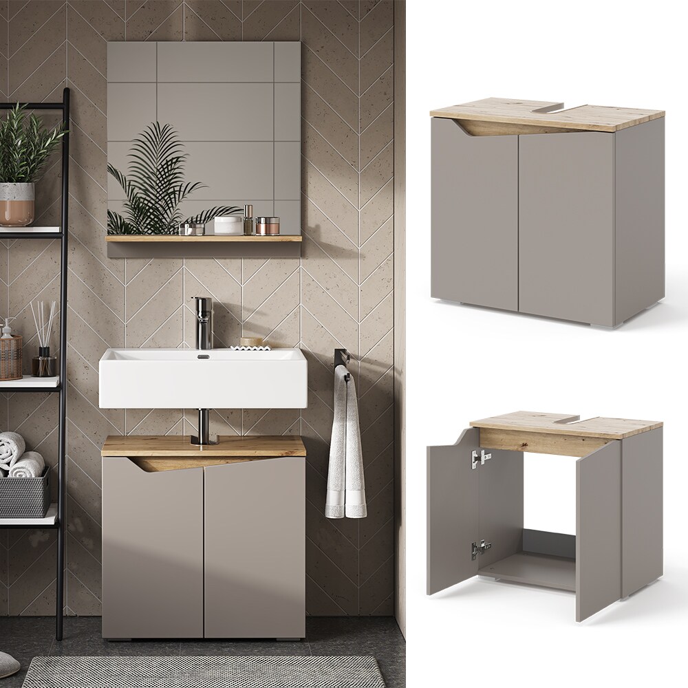 Vicco Waschbeckenunterschrank Marelle Greige Eiche 60 x 57,5 cm mit 2 Türen | 04066731405800