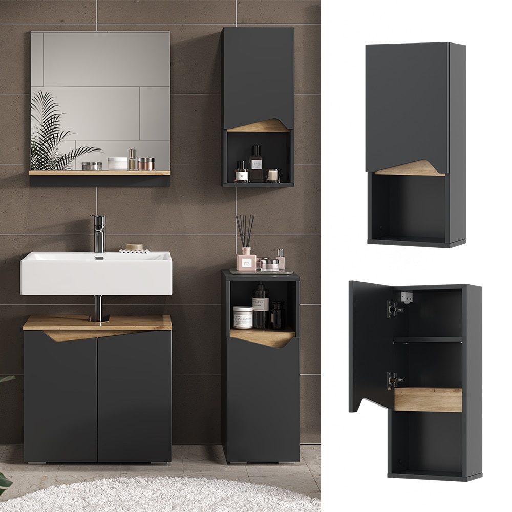 Vicco H&auml;ngeschrank Marelle Anthrazit Eiche 30 x 67 cm mit T&uuml;r und offenem Fach - Bild 1