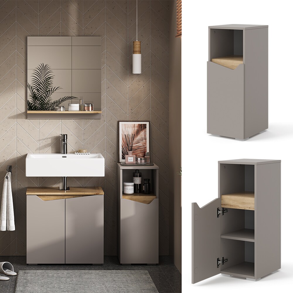 Vicco Midischrank Marelle Greige Eiche 30 x 74,5 cm mit Tür und offenem Fach | 04066731405824