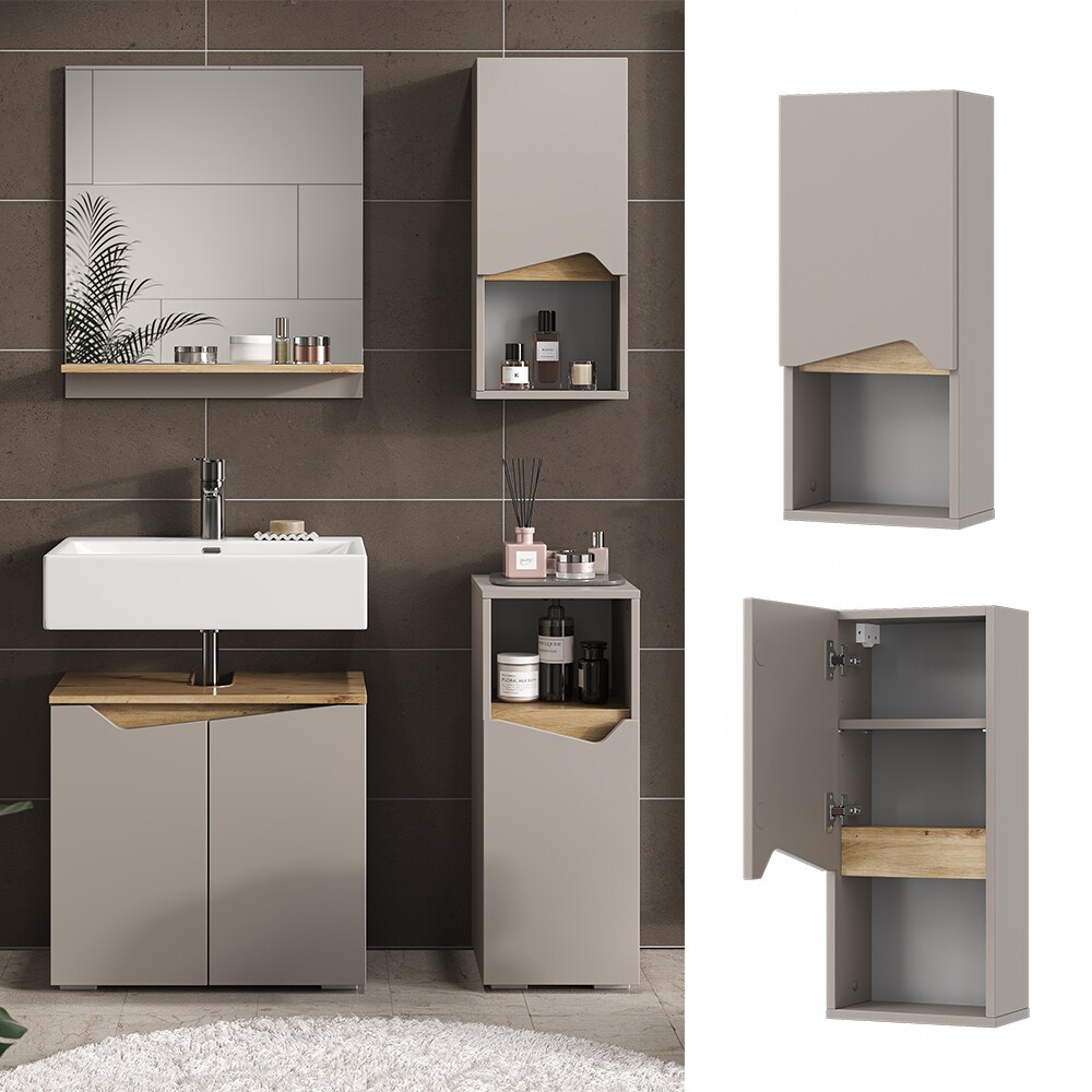 Vicco Hängeschrank Marelle Greige Eiche 30 x 67 cm mit Tür und offenem Fach | 04066731405848