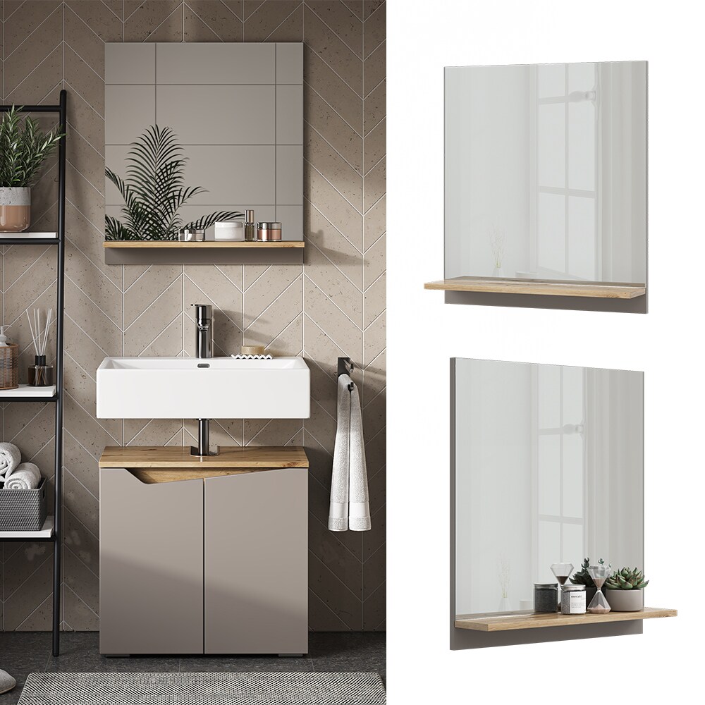 Vicco Badspiegel Marelle Greige Eiche 60 x 67 cm mit Regal | 04066731405855