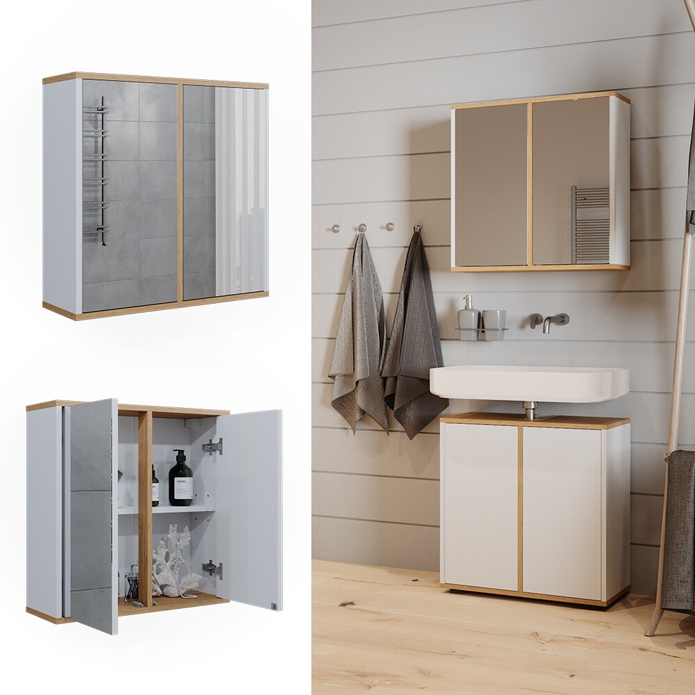 Vicco Badspiegelschrank Didi Weiß Eiche 60 x 60 cm mit 2 Türen | 04066731444939