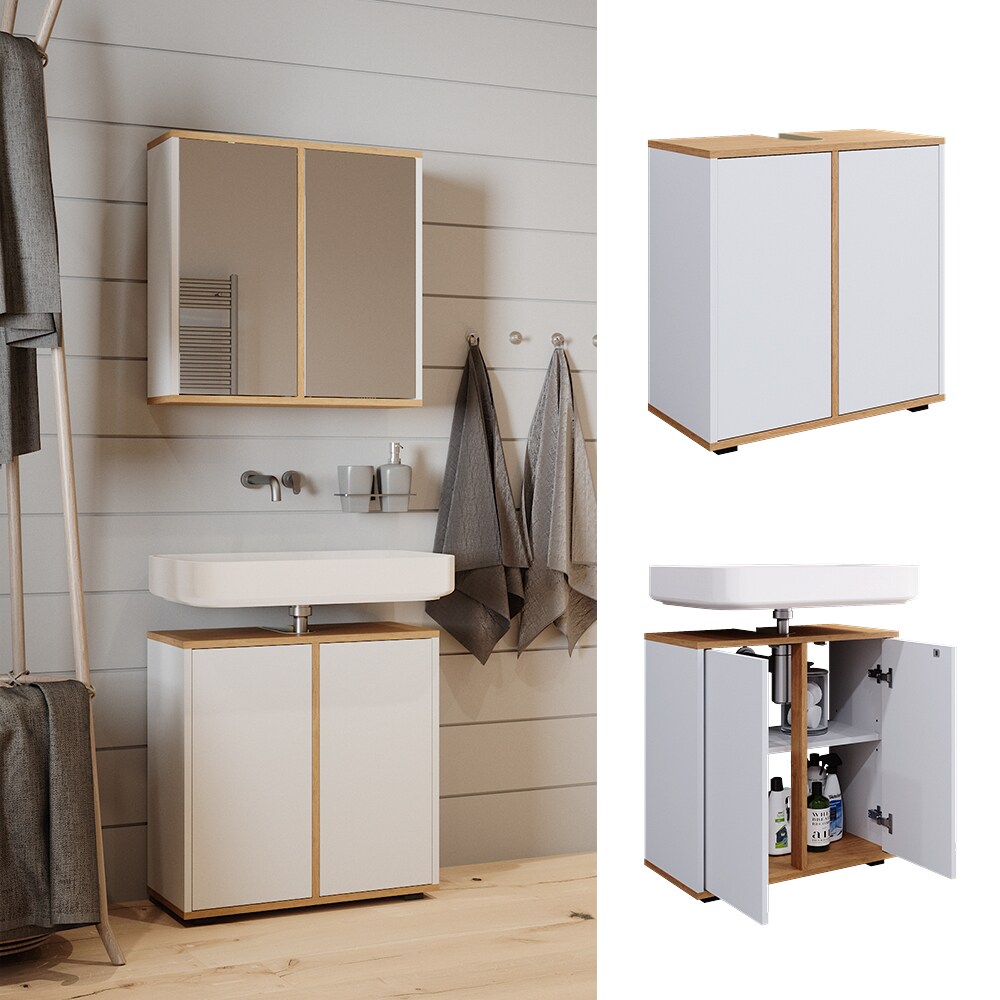 Vicco Waschbeckenunterschrank Didi Wei&szlig; Eiche 60 x 62 cm mit 2 T&uuml;ren - Bild 1