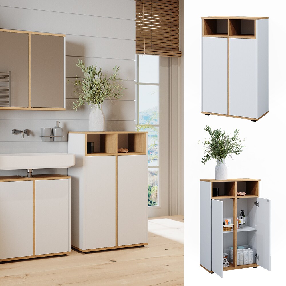 Vicco Midischrank Didi Wei&szlig; Eiche 60 x 97 cm mit 2 T&uuml;ren - Bild 1