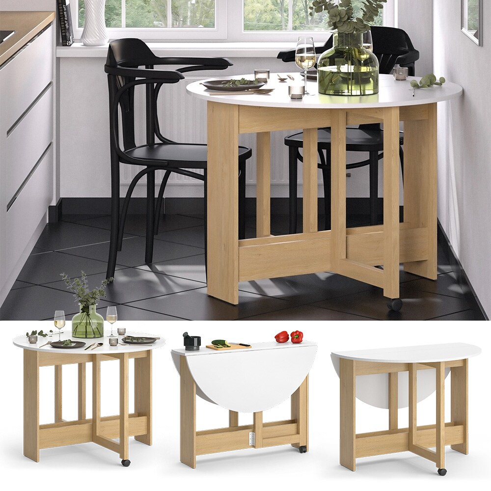 Vicco Esstisch Rondo Eiche Weiß 100 x 73 cm ausklappbar | 04066731413379