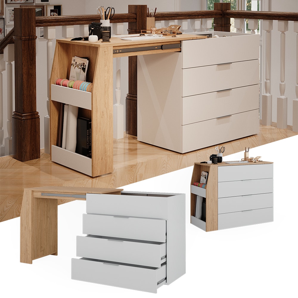 Vicco Basteltisch Iva Artisan Wei&szlig; 98,5 x 80 cm ausklappbar - Bild 1