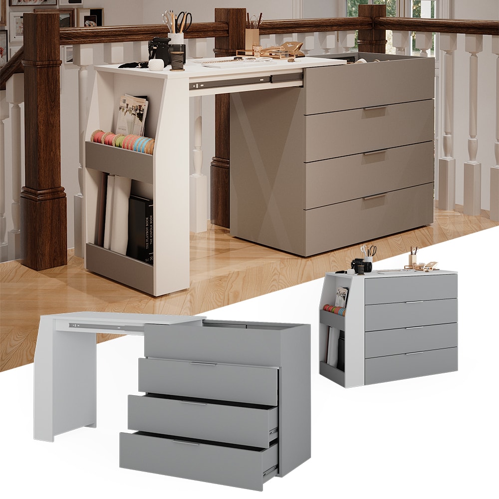 Vicco Basteltisch Iva Wei&szlig; Grau 98,5 x 80 cm ausklappbar - Bild 1