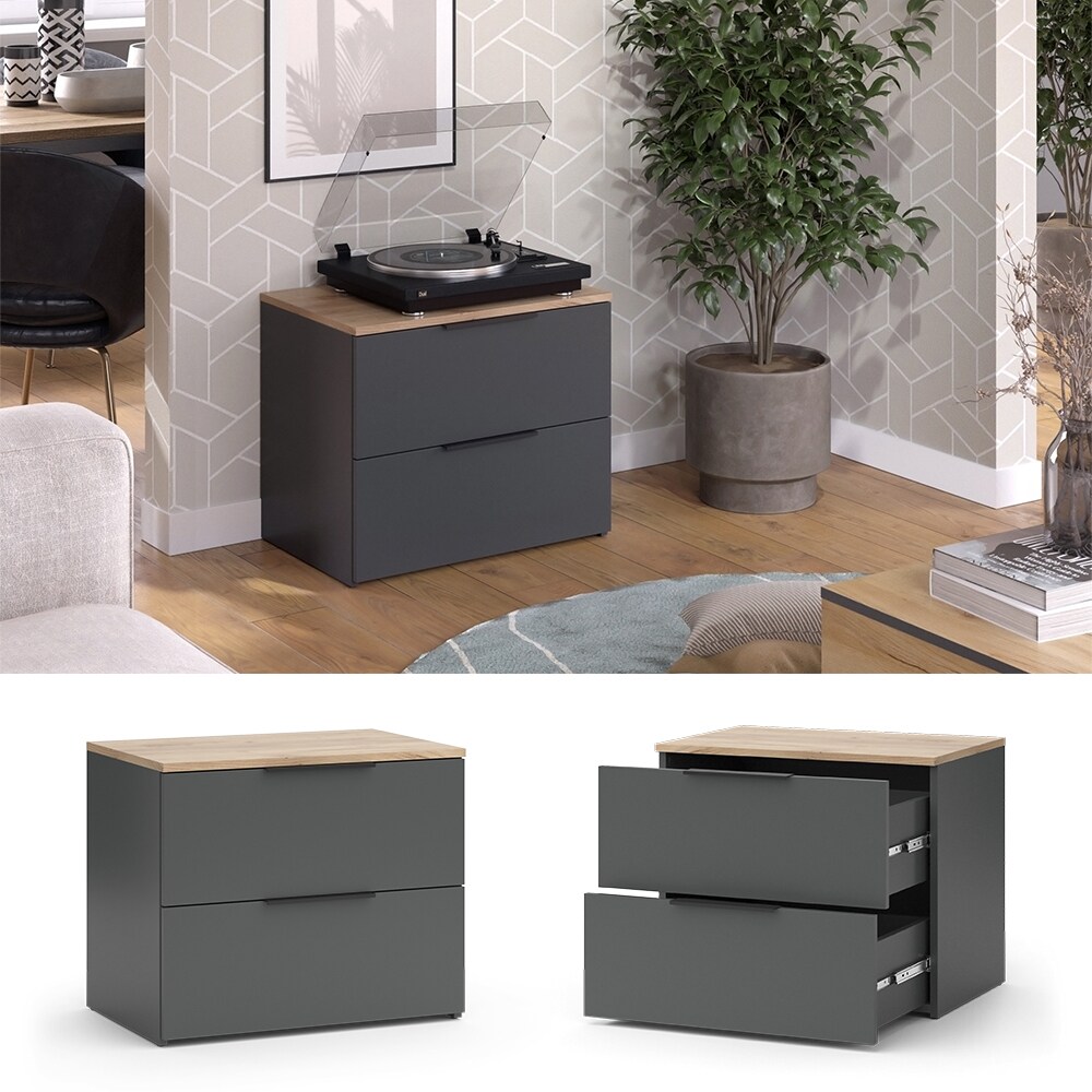Vicco Kommode Wido Anthrazit Eiche 60 x 50 cm mit 2 Schubladen | 04066731413249