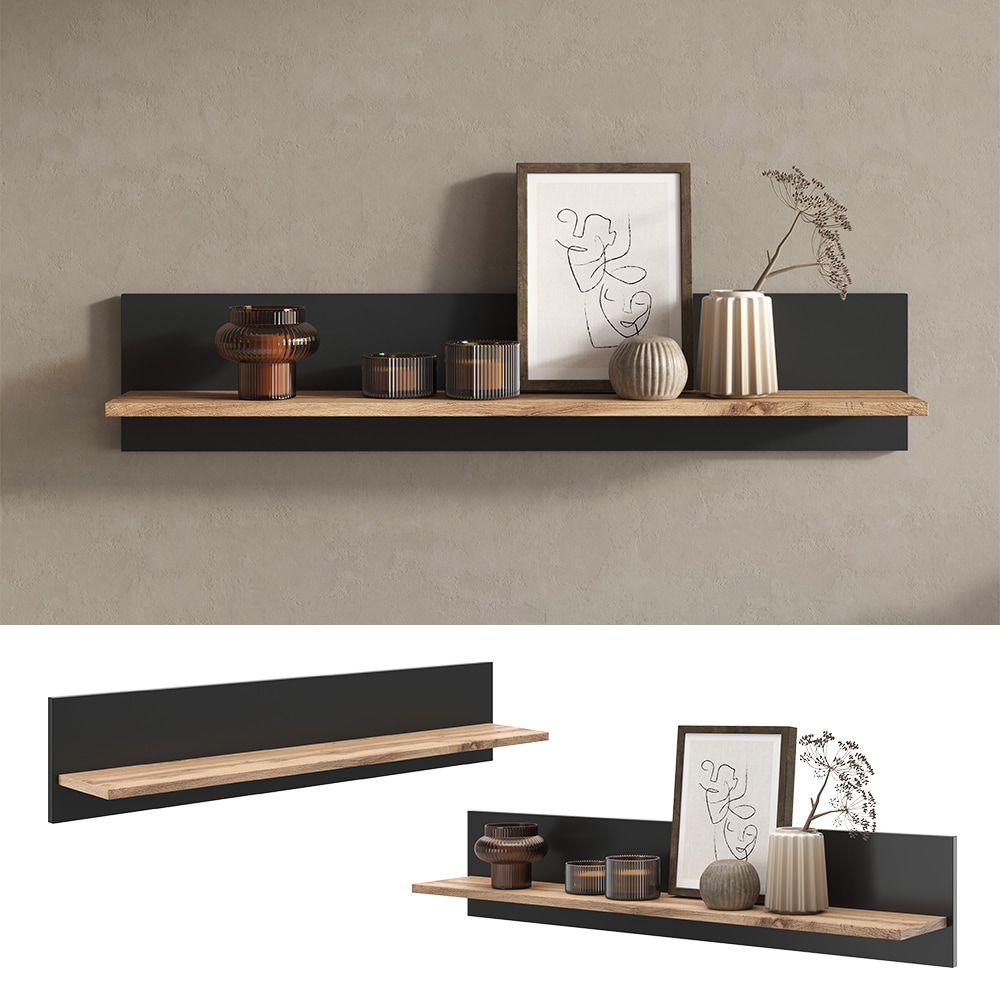 Vicco Wandregal Amber Eiche Wotan Anthrazit 100 x 20 cm Wandhalterung - Bild 1