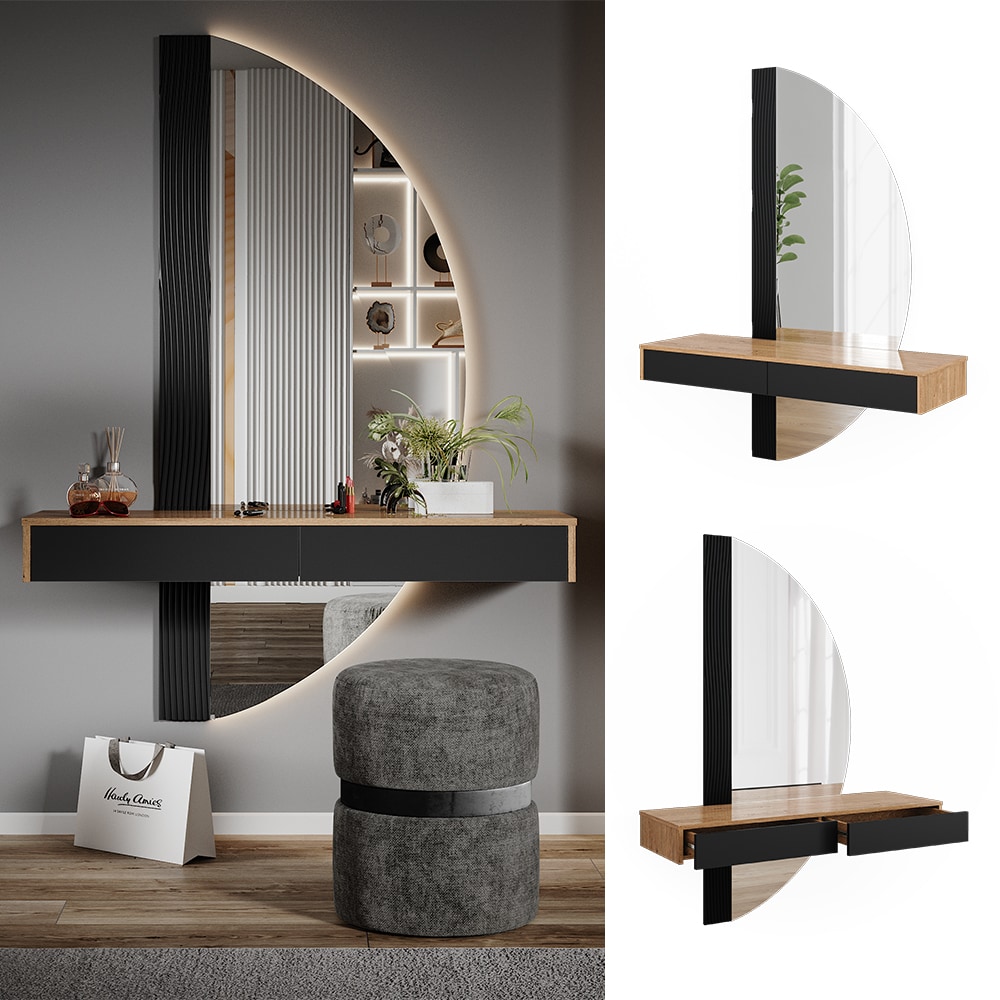 Vicco Schminktisch Melisa Eiche Schwarz 120 cm mit 2 Schubladen - Bild 1