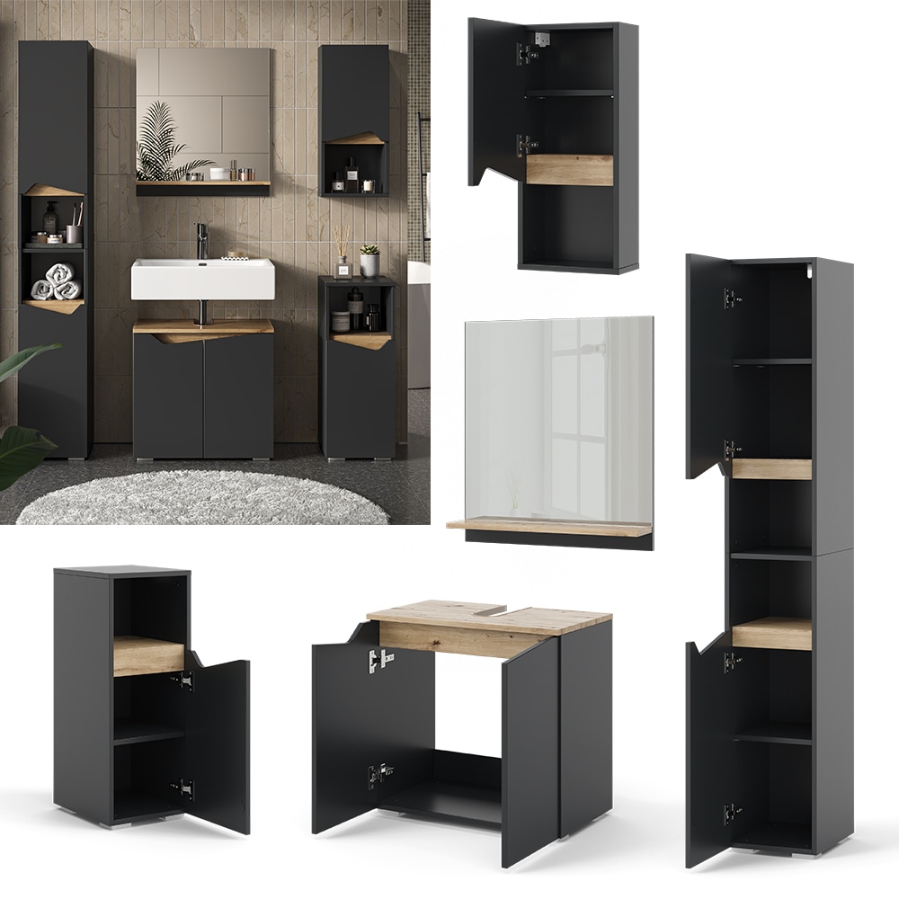 Vicco Badm&ouml;bel-Set Marelle Anthrazit Eiche 5 Teile - Bild 1
