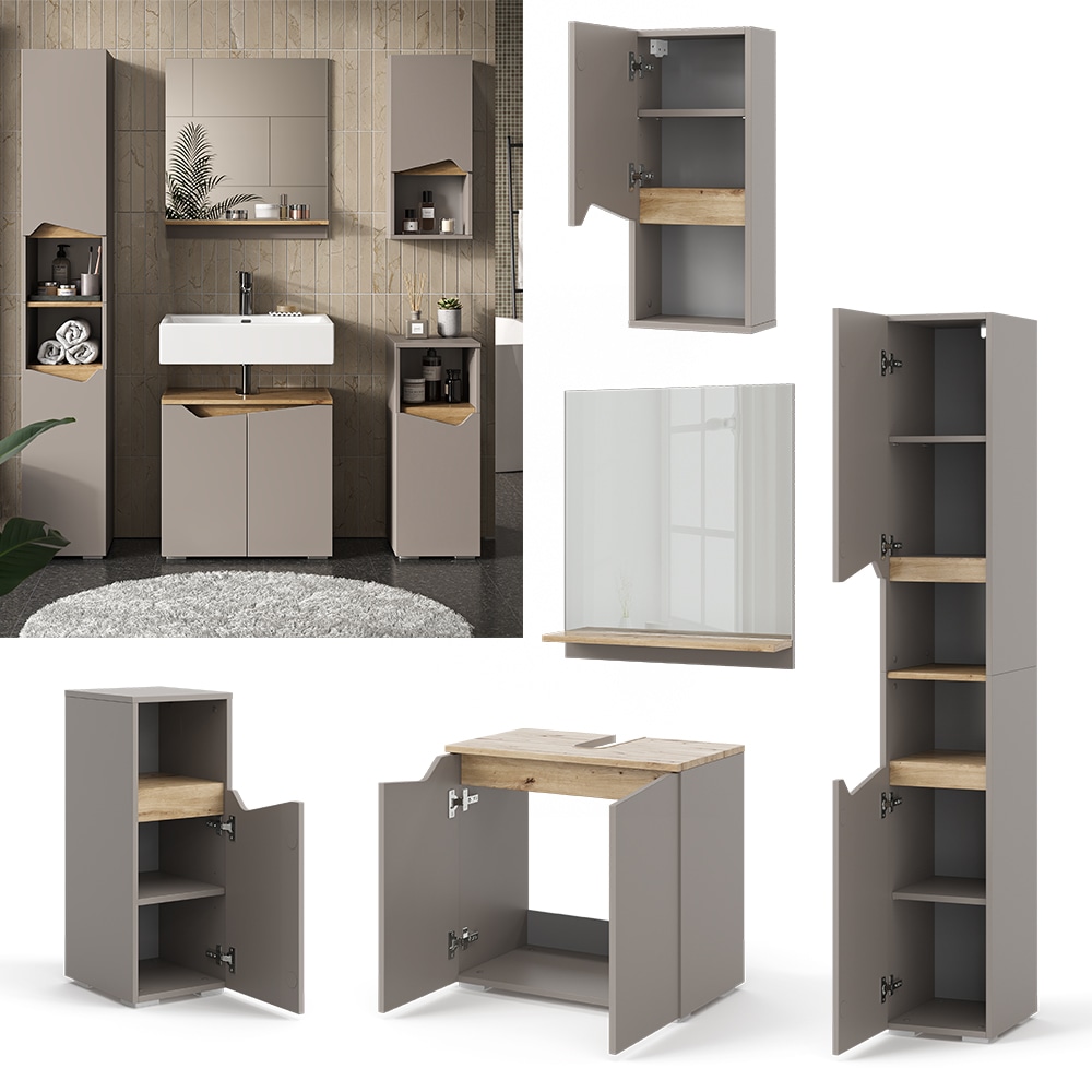 Vicco Badm&ouml;bel-Set Marelle Greige Eiche 5 Teile - Bild 1