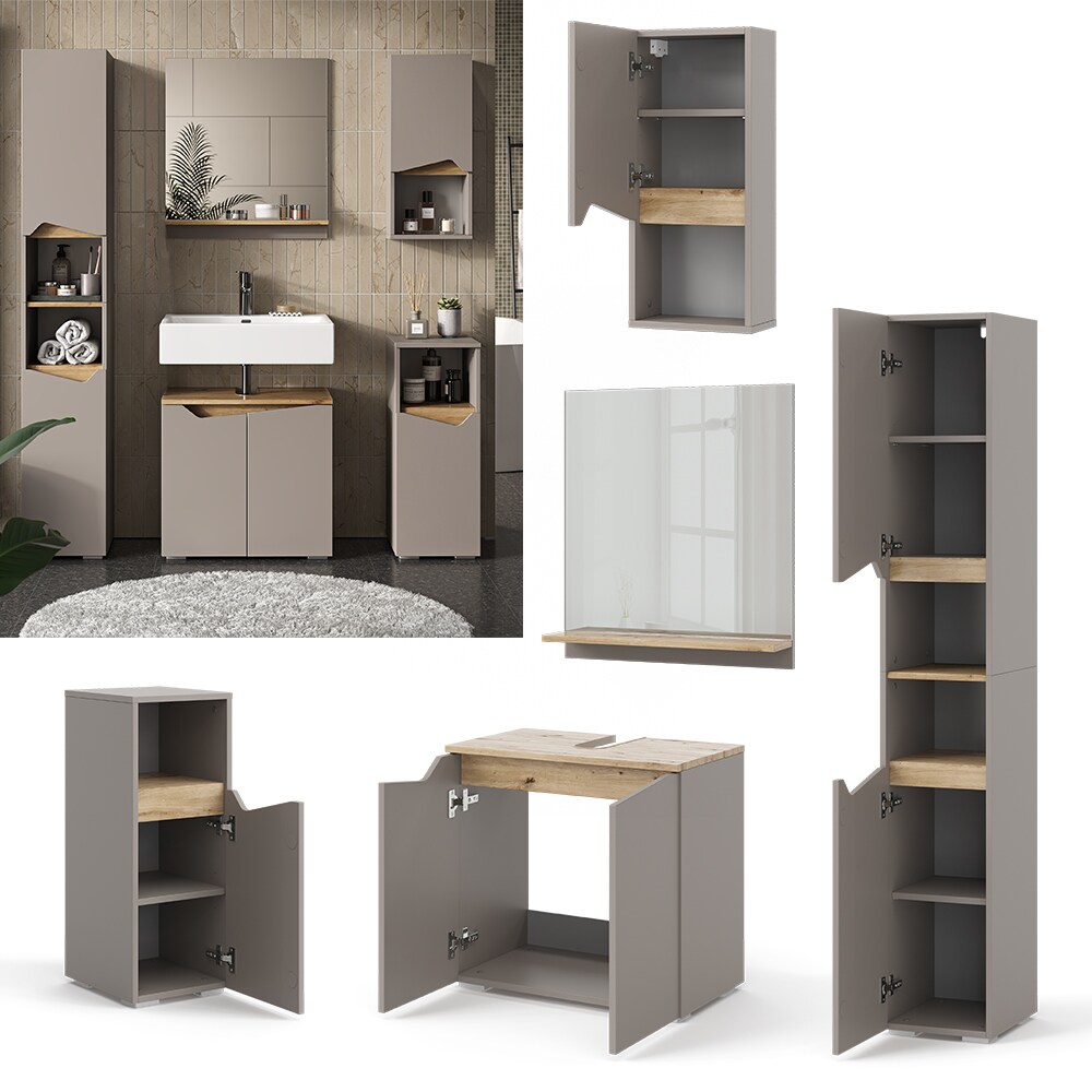 Vicco Badmöbel-Set Marelle Greige Eiche 5 Teile | 04066731405947