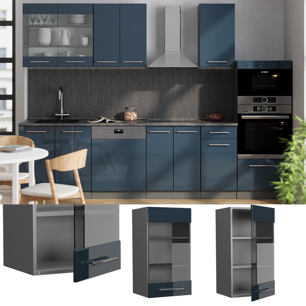 Vicco Glash&auml;ngeschrank Fame-Line Anthrazit Dunkelblau Hochglanz 40 cm - Bild 1