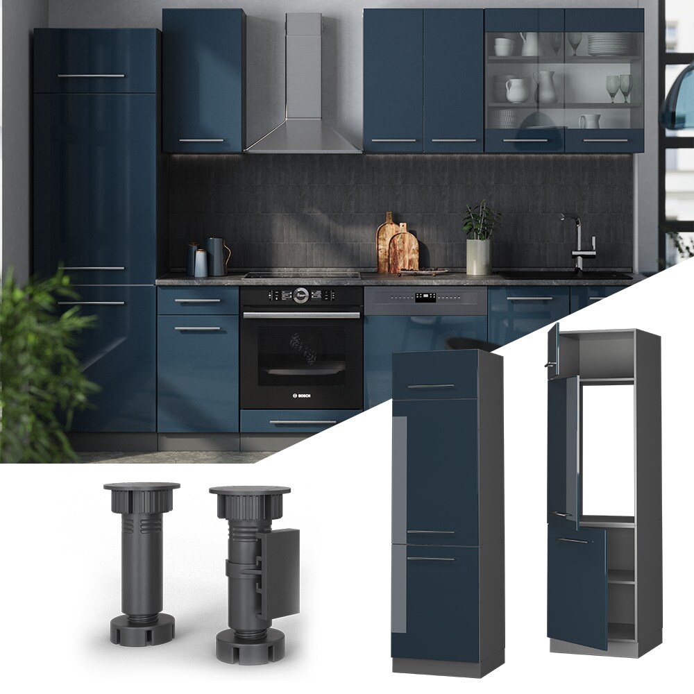 Vicco K&uuml;hlumbauschrank Fame-Line Anthrazit Dunkelblau Hochglanz 60 cm - Bild 1