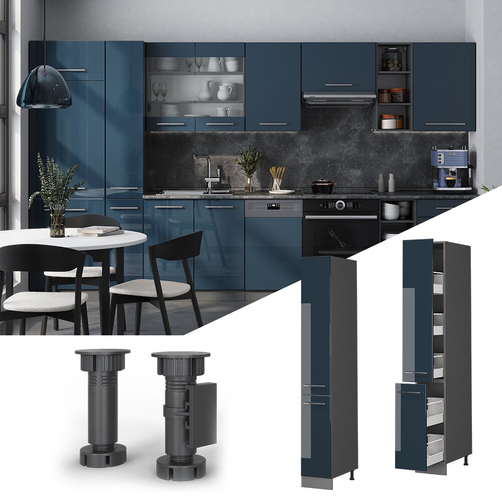 Vicco Apothekerhochschrank Fame-Line Anthrazit Dunkelblau Hochglanz 30 cm - Bild 1