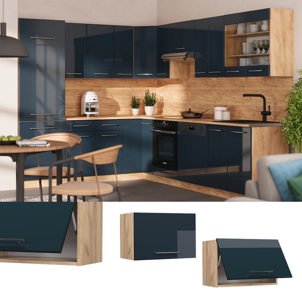 Vicco Hängeschrank Fame-Line Eiche Dunkelblau Hochglanz 60 cm flach