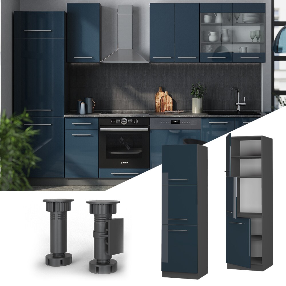 Vicco Herdschrank Fame-Line Anthrazit Dunkelblau Hochglanz 60 cm 3 T&uuml;ren - Bild 1