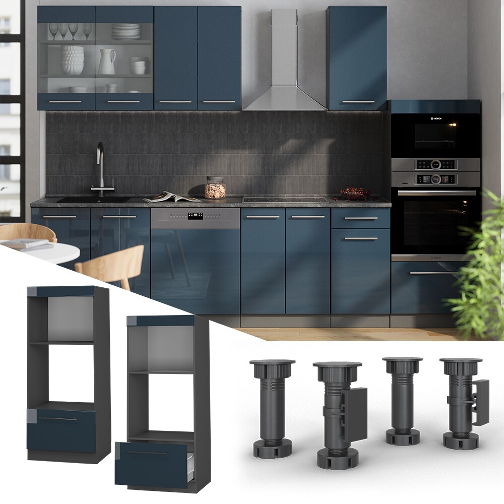 Vicco Mikrowellenschrank Fame-Line Anthrazit Dunkelblau Hochglanz 60 cm mit Schublade - Bild 1