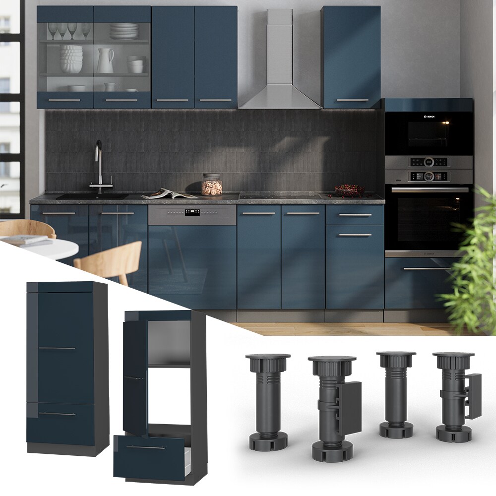 Vicco Mikrowellenschrank Fame-Line Anthrazit Dunkelblau Hochglanz 60 cm mit Schublade & Tür