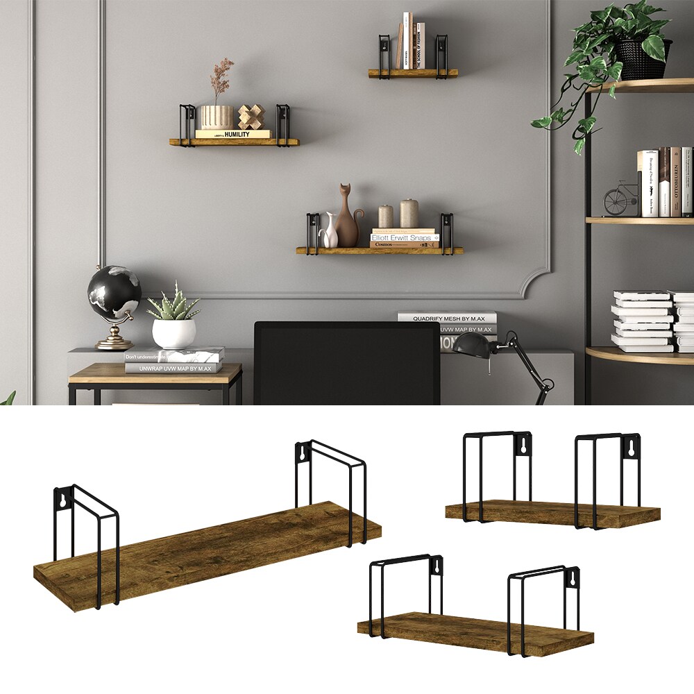 Vicco Wandregal Fyrk Antikholz-Optik Schwarz 3 Teile - Bild 1