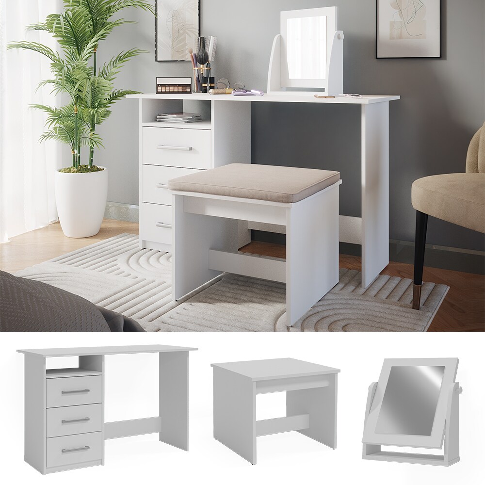 Vicco Schminktisch Meiko Wei&szlig; 120 cm mit Spiegel und Hocker - Bild 1
