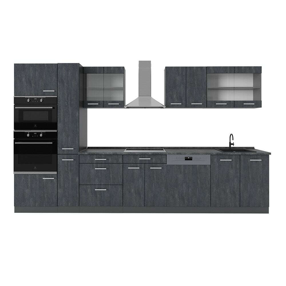 Vicco Küchenzeile R-Line 350 cm Schwarz Beton Anthrazit ohne Arbeitsplatte