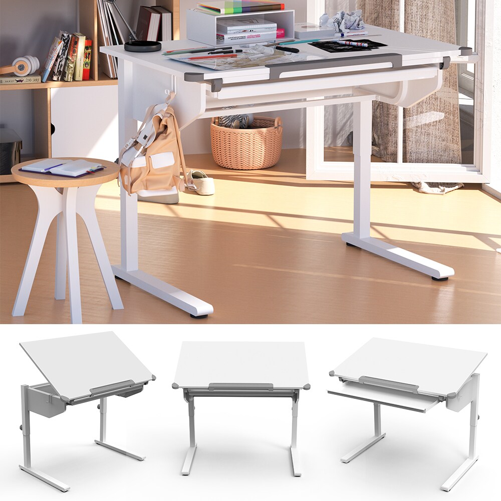 Vicco Schreibtisch Arc Weiß 108 x 68 cm mit ausziehbarer Tastaturablage | 04066731446254