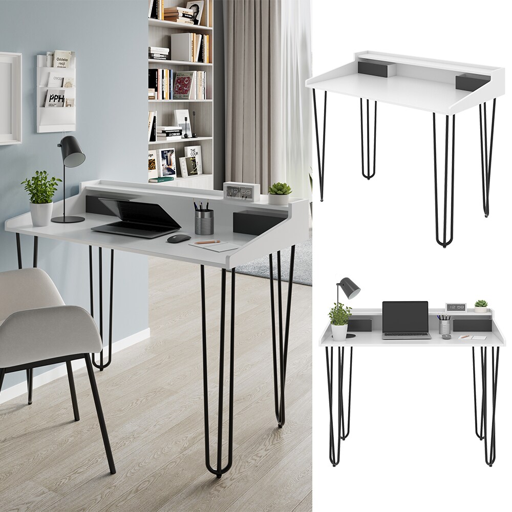 Vicco Schreibtisch Sannar Weiß Schwarz 110 x 60 cm mit Schubladen | 04066731413416