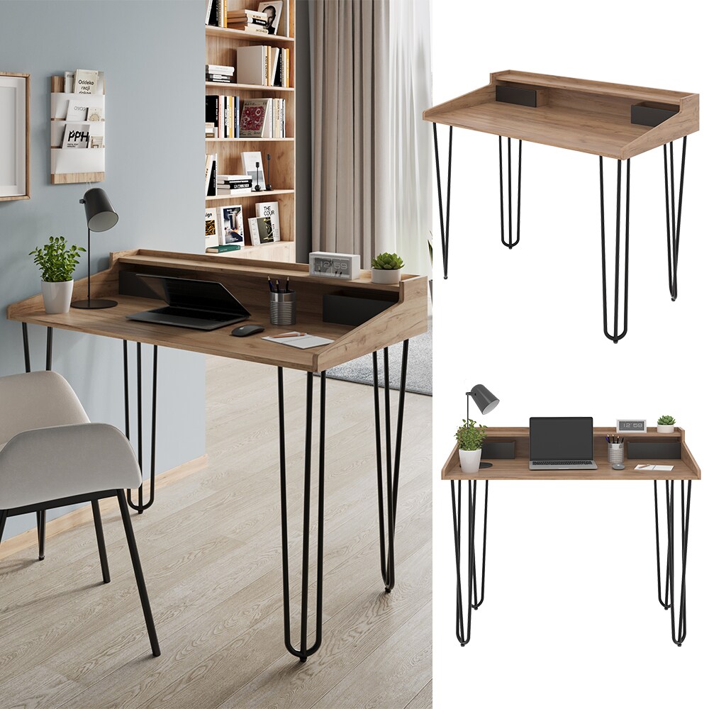 Vicco Schreibtisch Sannar Eiche Schwarz 110 x 60 cm mit Schubladen - Bild 1