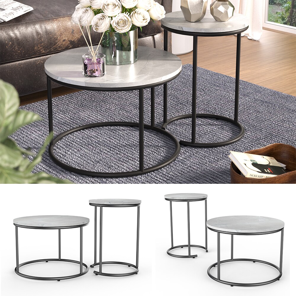 Vicco Couchtisch-Set Ottawa Weiß Marmor-Optik 2 Teile | 04066731446308