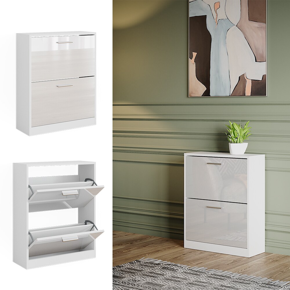 Vicco Schuhschrank Gizmo Wei&szlig; Hochglanz 59 x 73 cm 2 F&auml;cher - Bild 1