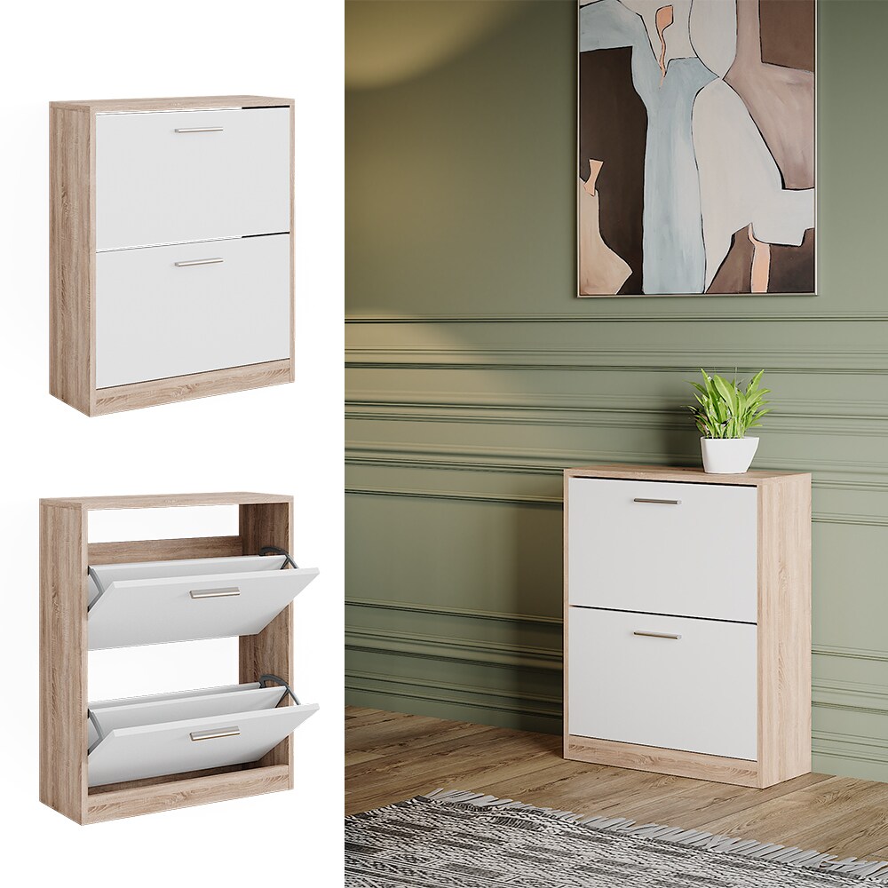 Vicco Schuhschrank Gizmo Eiche Wei&szlig; 59 x 73 cm 2 F&auml;cher - Bild 1